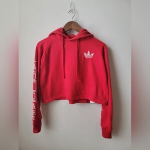 Adidas Cropped Red Hoodie Sweatshirt